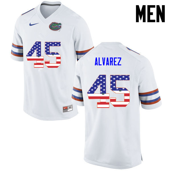 Men Florida Gators #45 Carlos Alvarez College Football USA Flag Fashion Jerseys-White